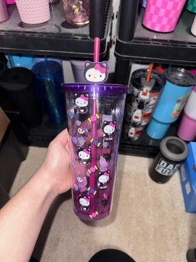 Sanrio Hello Kitty Purple and Pink Glitter Tumbler with Straw